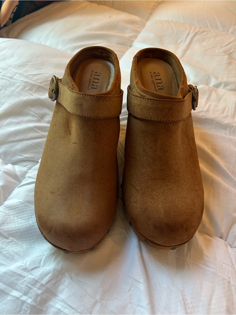 a.n.a Tan Suede Feel Clog Mules with Buckle - Picture 3 of 7